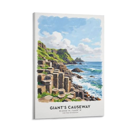 Poster de voyage aquarelle Chaussée des Géants vintage de 50x75 cm