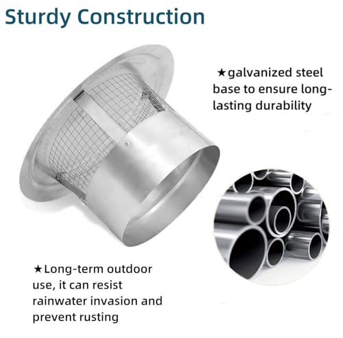 8 Inch Round Chimney Cap, Cone Top Chimney Cap with Screen, Galvanized Steel Fireplace Exhaust Cap, Outside Roof Rain Cap, Exterior Stove Pipe Cap, Easy Installation, Silver