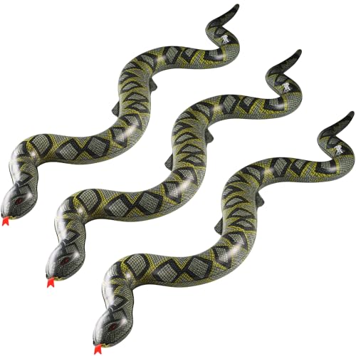 Inflatable Snakes (3 Pack) - 39 Inch Blow Up Fake Snake Decorations for Pool Toys, Jungle Party, Safari Theme, Halloween Props & Fun Kids Party Supplies