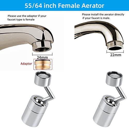 Image of 720 Degree Swivel Sink Faucet Aerator, Dual Function Kitchen Faucet Aerator, Stainless Steel, Brushed Finish, WaterSense Certified, 55 /64 Inch-27UNS Female Thread