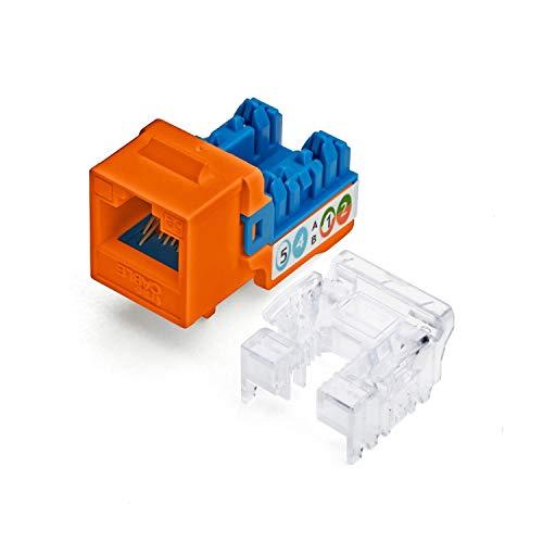 trueCABLE Cat5e Keystone Jack, Unshielded (UTP), 90 Degree Punch-Down, PoE++ (4PPoE) 100W, UL Listed, ETL Verified, ANSI/TIA Certified, Modular RJ45 Female, Orange, 12 Pack