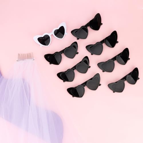 White Veil and Heart Sunglasses 8 Pack, Bachelorette Party Bridesmaid Bridal Bachelorette Sunglasses Bachelorette Party Accessories4
