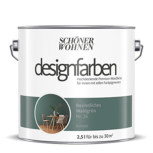 Schöner Wohnen designfarben feinmatte Wandfarbe für innen 2,5 Liter mit go/on Rollen-Set 5-tlg (Nr 26 Besinnliches Waldgrün) Cover