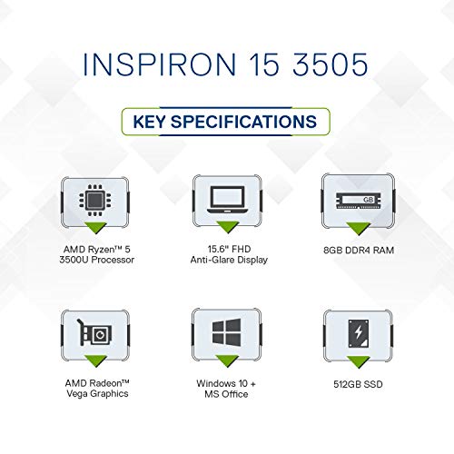 Image of DELL Inspiron 3505 AMD Ryzen-5 3500U 15 inches FHD AG Display Laptop (8GB /512 SSD /Vega Graphics /Windows 10 + MS Office H&S 2019), Soft Mint, 1.96 kg, D560341WIN9S