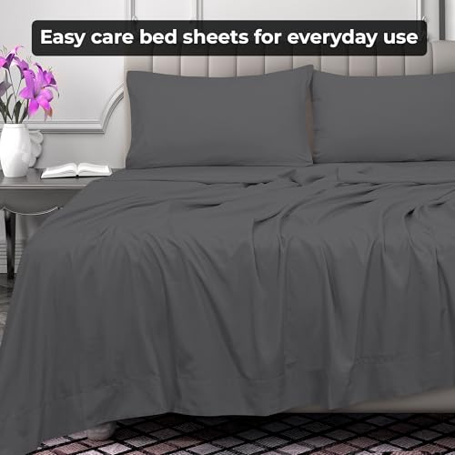 Image of Royale Linens King Flat Sheet - Ultra Soft Brushed 1800 Microfiber Flat Sheets Only - Wrinkle Free & Stain Resistant - Hotel Quality Top Sheet for Bed (King, Grey)