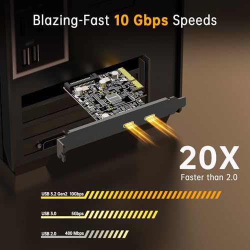Image of 10Gbps PCIE USB C 3.2 Gen 2 Card, 2-Port PCle to USB C Expansion Card, PCI Express 3.0 x4 Adapter for Desktop PC, SSD Enclosures, Workstations, File Backup, Data only