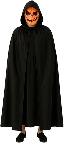 Kit Fantasia Halloween Capa Longa + Máscara Abóbora Preto Unico