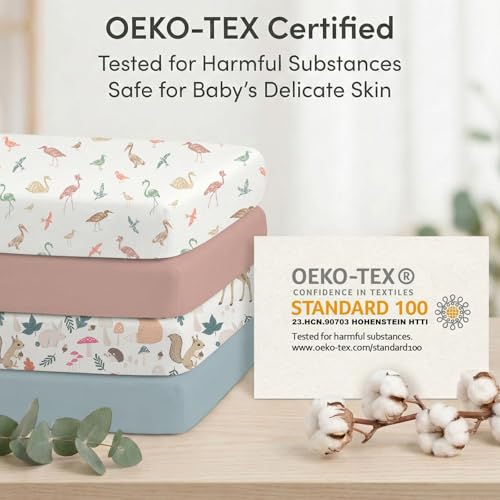 Image of Bimocosy Crib Sheets 4 Pack, Baby Crib Sheets Fitted for Boys and Girls Breathable & Snug Fit, Soft Toddler Bed Sheets for Standard Crib Mattress Nursery Daycare Essentials, Forest Friends