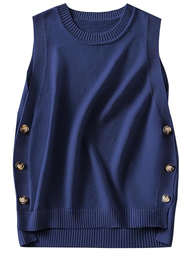 Image of ANRABESS Womens Sweater Vest Summer Sleeveless Crewneck Ribbed Knit Side Button Loose Pullover Tank Tops 2026 Fall Outfits