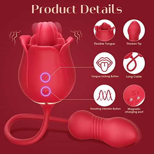 Rose Sex Toy Dildo Vibrator - 2In1 Rose Sex Stimulator For Women With 9 Tongue Licking & Thrusting Dildo G Spot Vibrators, Adult Sex Toys Games Clitoral Nipple Licker For Woman Man Couples Pleasure #TOP4