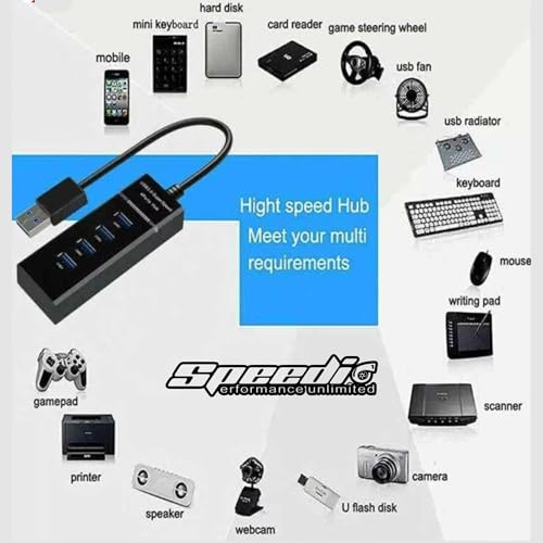 Image of Speedio USB 3.0 Hub 4 Port | High Speed 5Gbps USB Splitter | Multi USB Hub Adapter for Laptop, PC, Desktop, MacBook, Keyboard, Mouse, Pendrive, Hard Drive | Plug & Play | 30cm Cable