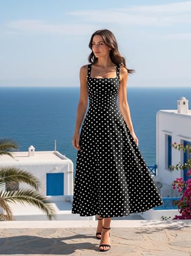 Image of Kaximil Women's Square Neck Corset A Line Maxi Dress Ruffle Ruched Waist Flowy Long Dresses