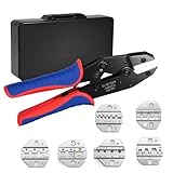 Crimping Tool Set, Ratcheting Wire Crimper Set with 6 Replaceable Dies, Heavy Duty Crimper for Heat Shrink, Insulated Nylon, Non-Insulated, Wire Ferrules, Open Barrel Terminals and Solar Connectors