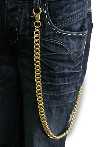 Men Wallet Chain Links Key Gold Metal 33" Long Strand Fashion Jewelry Biker Rocker Punk Style Look4