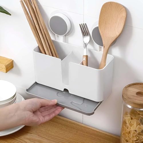 Image of Wall Mounted Toothbrush Holder for Bathroom | Self Adhesive Brush Stand with Toothpaste Holder | Bathroom Organiser Without Drill