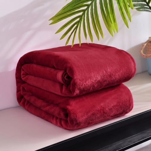 Image of HOMEKART Premium Flannel Fleece Blanket for Single Bed, Super Soft Plush Lightweight All Season Blanket, Solid Cozy Bed Throw for Bedroom, Sofa, Couch, Travel & Camping, 152 x 228 cm (Red)