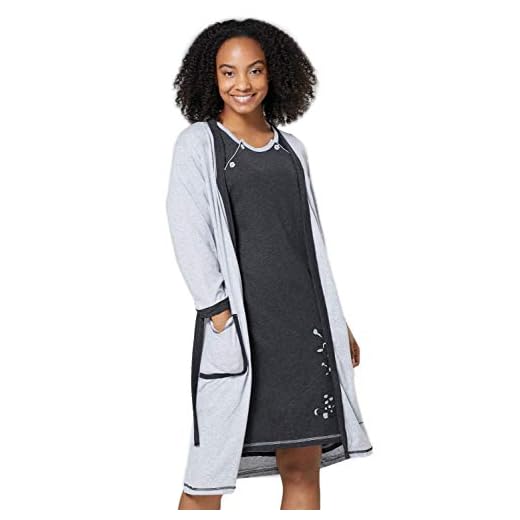 HAPPY MAMA Donna Set Vestaglia e Camicia da Notte prémaman L'Allattamento 1165 (Grigio & Grafite, IT 40/42,)