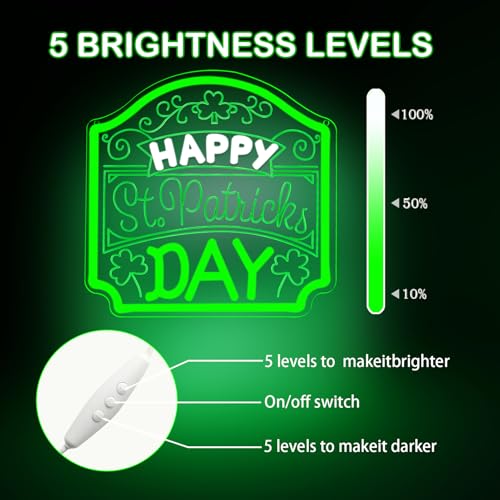 Image of Happy St. Patrick's Day Art Neon Signs Shamrock LED Neon Lights Dimmable Wall Decor for Kids, Room, Office, St Patrick's Day Party Gift Art for Boys Girls-12.2 x 12.2 IN-USB Powered-Acrylic