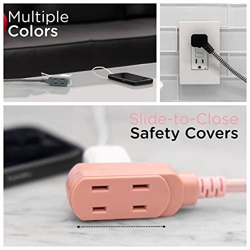 image for Cordinate Designer 3-Outlet Extension Cord, 8 Ft Braided Cable, 2-Pron