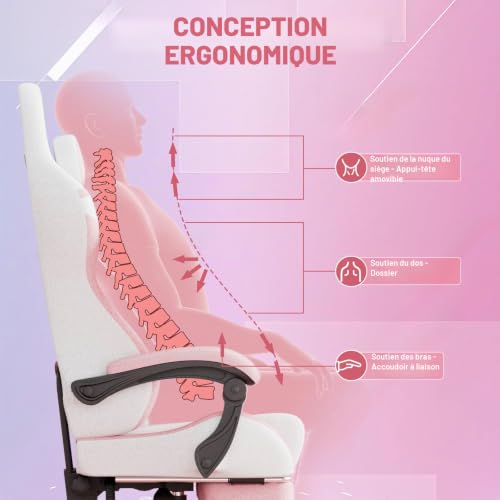 Chaise de Gaming Rose Cadeau - Kuro sagol Fauteuil Gamer Ergonamique avec Massage, Repose-Pieds et Coussin Lombaire, 120kg Max - Idéal pour Noël, Anniversaire et Fête des Amoureux – vue 4