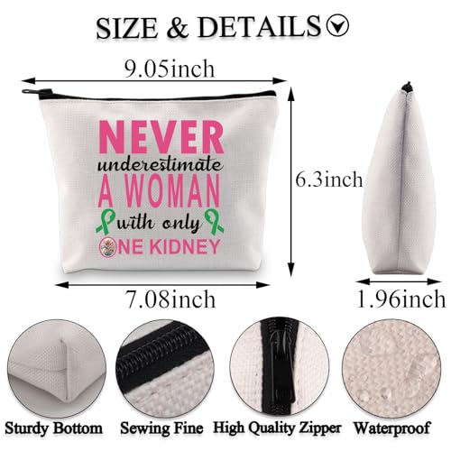 PLITI Kidney Donor Gifts Organ Donation Gift Never Underestimate A Woman with Only One Kidney Transplant Donor Makeup Bag (Only one Kidney bagU) - Image 2