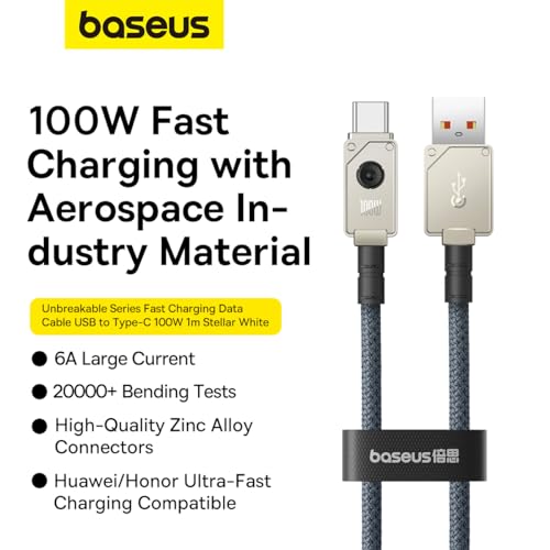 Image of Baseus Unbreakable Series Fast Charging Data Cable USB to Type-C 100W 1m Stellar White