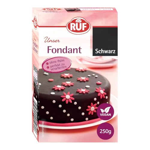 RUF Fondant schwarz zum Formen von Figuren Blumen und Buchstaben geeignet Modellierfondant Rollfondant ohne Palmöl glutenfrei und vegan 250g (1er Pack)