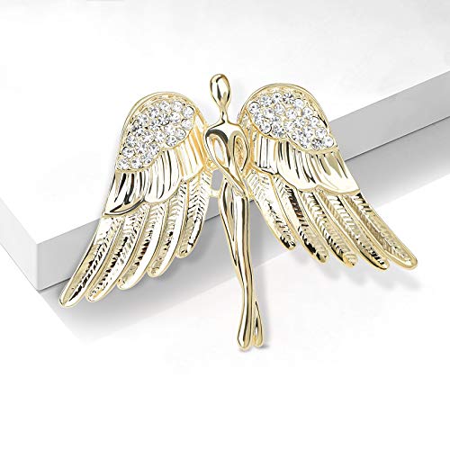 Image of Vintage Guardian Angel Jewelry Golden Crystal Flying Angel Wings Brooch Pin Wedding Bouquet Lapel Pin Jewelry for Women Bridal
