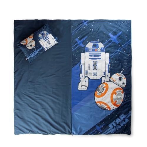 Image of Jay Franco Kids Slumber Bag and Pillow - 54 x 27 Inch Comfy Indoor Sleeping Bag for School and Sleepovers, 2 Piece Set, Blue - Star Wars
