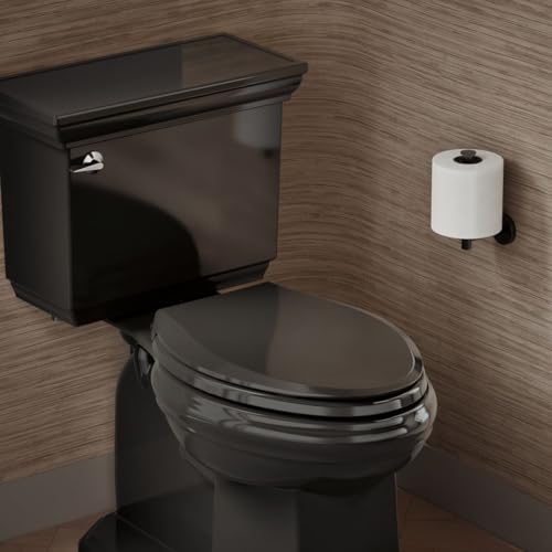 Image of KOHLER 4636-RL-7 Cachet ReadyLatch Elongated Toilet Seat Slow Close, Soft Close Toilet Seat Quiet Lid, Contoured Grip-Tight Bumpers Installation Hardware, Apartment Essentials, Black