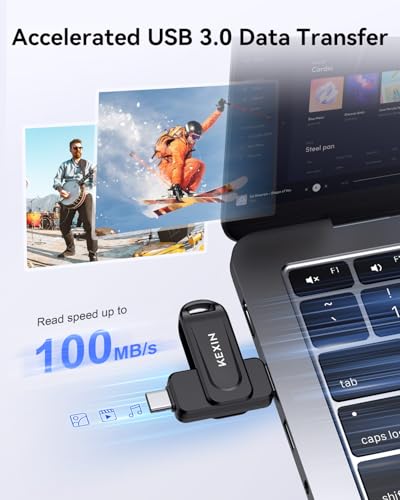 Image of KEXIN Dual 64GB USB C Flash Drive 3.0 USB-A & Type-C Thumb Drive 110MB /s Swivel USB Drive 64GB Memory Stick for iPhone 15 /16 /17 Smartphone Tablet Car Game Console