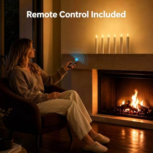 Image of Flameless Taper Candles with Remote, 6.7 Inch Short Taper Candles Battery Operated with Flickering 3D Flame, led candles Safe for Wedding Home Christmas Poultry house lights Decor Ivory Set of 6