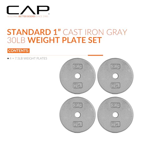 Image of CAP Barbell Standard 1-Inch Cast Iron Weight Plates - Singles & Sets | 1.25-50 lbs | Multiple Options