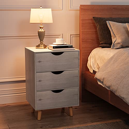 R Ruisheng Nightstand Side Table With 3 Drawers With Solid Wood Legs For Bedroom, Drawer Storage And Shelf Bedside End Table For Home, Living Room, Office - Traditional Dresser #TOP1