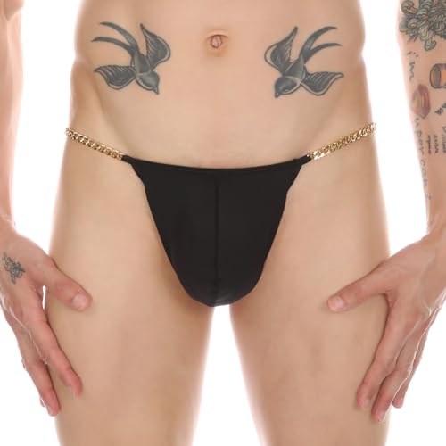 Evankin Men Sexy Thong with Metal Chains Hollow Out G-Strings Comfortable Ice Silk Underwear Bikini2