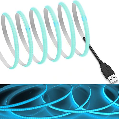 Image of MDee】USB COB Tape Light LED Strip 3.28ft /1m 5mm Hidden DC 5V ICEBLUB | LED Tape with 320 LEDs /m for LightBlue Lighting. Cuttable, Shapeable, USB Powered. Ideal for Kitchen