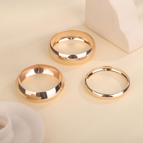 Denifery 3PCS Chunky Gold Bangle Bracelets Trendy Wide Chunky Cuff Bracelets Hammered Wrist Cuff Wrap Bracelet for Women 6