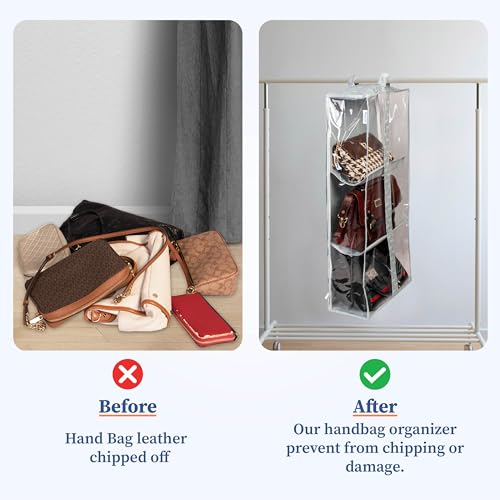 Image of HomeStrap Handbag Hangease 3-Layer Bag Organizer Cover (Pack of 2) for Handbags|Transparent Storage Organizer