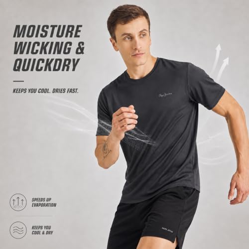 Image of Pepe Jeans Men's Solid Polyester Regular Fit T-Shirt | Lightweight Quick-Dry Athleisure Tee for Sports, Gym & Casual Wear | Moisture-Wicking Fabric | Round Neck | Short Sleeves | Active Comfort