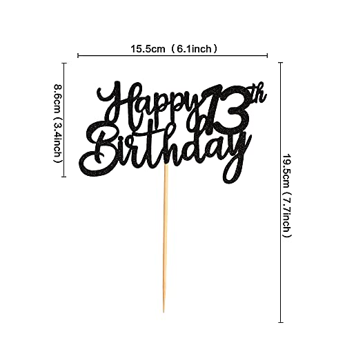 Image of FestikoBlack Glitter 13th Happy Birthday Cake Topper Boys Girls Food Picks for Celebrating Thirteen Years Old Birthday Anniversary Party Decorations Supply