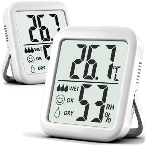 Antonki 2 Stück Thermometer Hygrometer Innen Raumthermometer, Digital Temperatur und luftfeuchtigkeitsmesser innen für Gewächshaus, Wohnzimmer,...