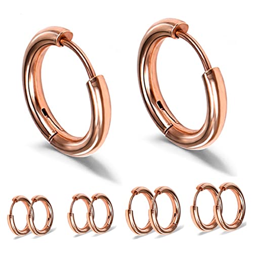 Fuushspoy (10個セット)ピアス ユニセックス サージカルステンレスシリーズ リング フープピアス サーキュラーピアス ローズゴールド(内径8mm 10mm 12mm 14mm 16mm,)