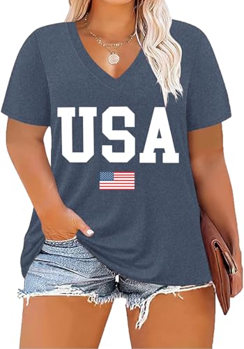 Image of ForHailey Women's Plus Size Short Sleeve Tee Shirt V Neck Basic Ladies Loose Fit T Shirt 1X-5X