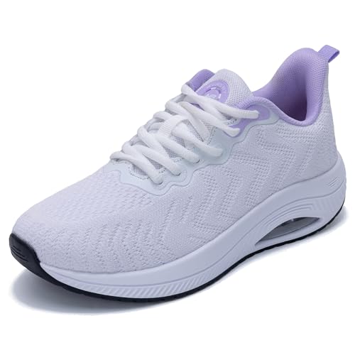 Ephiza Women's Arch Support Walking Shoes for Plantar Fasciitis - White/Purple Size 8.5