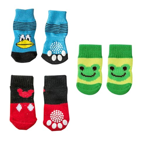 GHPKOTW 12 Indoor Anti-Rutsch Socken für Hunde und Katzen, Pet Socken, Hundesocken Anti Rutsch Pfotenschutz und Traktion Dank Silikon-Gel für Kleine-Mittlere Tiere,Drinnen Warme Haustierschutz