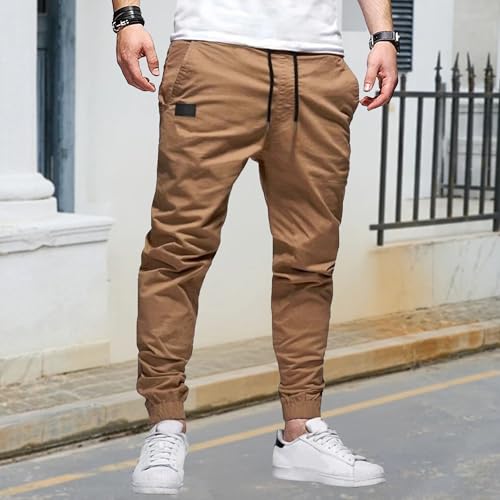 Men's Chino Cargo Pants Drawstring Stretch Slim Fit Joggers Pants Comfy Fashion Outdoor Twill Track Sweatpants2