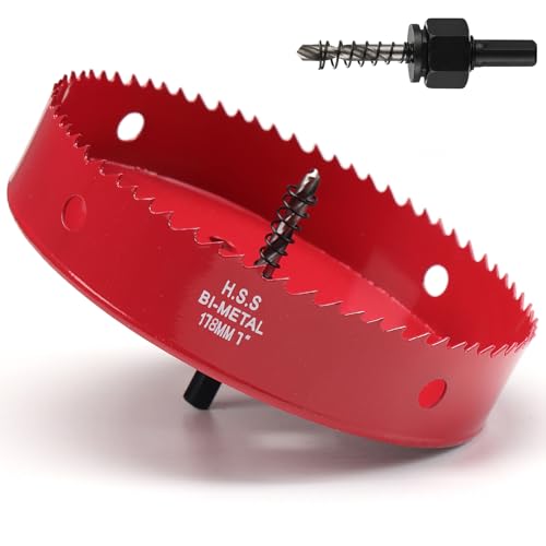 Image of 7 Inch Hole Saw for Wood, 178mm HSS BI-Metal Hole Saw for Recessed Lighting, 35mm Cutting Depth Hole Cutter with Hex Shank Drill Bit Adapter for Cornhole Boards Plastic Drywall Fiberboard, Red