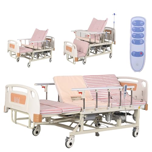 Cama de Hospital eléctrica Premium de 10 Funciones, Cama médica eléctrica para, diseño de Cuerpo abatible eléctrico con colchón, Control Remoto y Ruedas silenciosas.