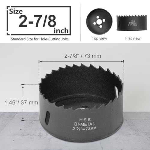 Image of 2-7 /8 Inch Hole Saw with 3 /8 inch Triangle Shank Quick Change Arbor, JTemgle Bi-Metal Hole Saw Heavy Duty Hole Cutting Tool for Cornhole Boards, Recessed Lights, Wood, Plastic, Drywall & Soft Metal