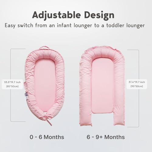 Image of Infant Lounger, Baby Nest Cover for Baby Girls & Boys, Newborn Essentials for Baby 0-12 Months, 100% Cotton Breathable (Misty Rose)